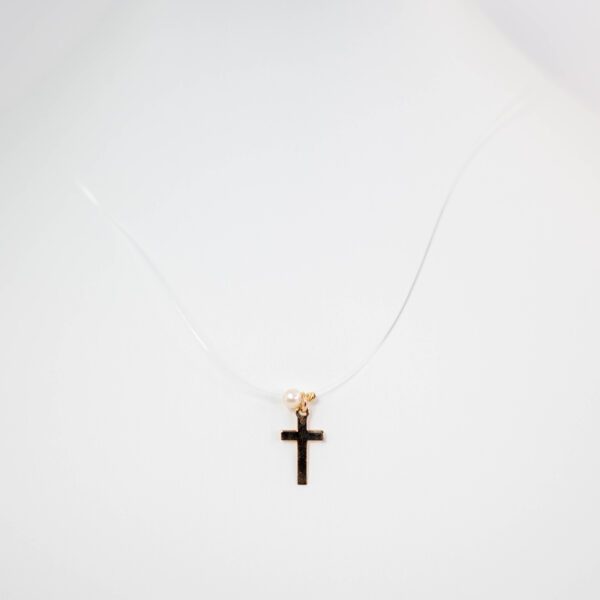 Colier fir transparent cu cruciulita din aur de 14k - imagine 2