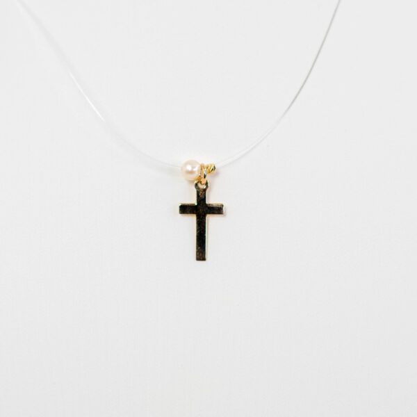 Colier fir transparent cu cruciulita din aur de 14k