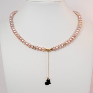 Colier perle de cultura si pandantiv lung cu lant si inimioara